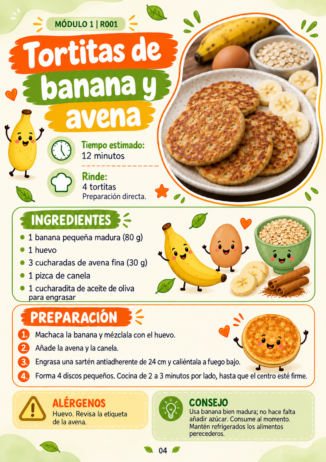 Receta: Tortitas de banana y avena