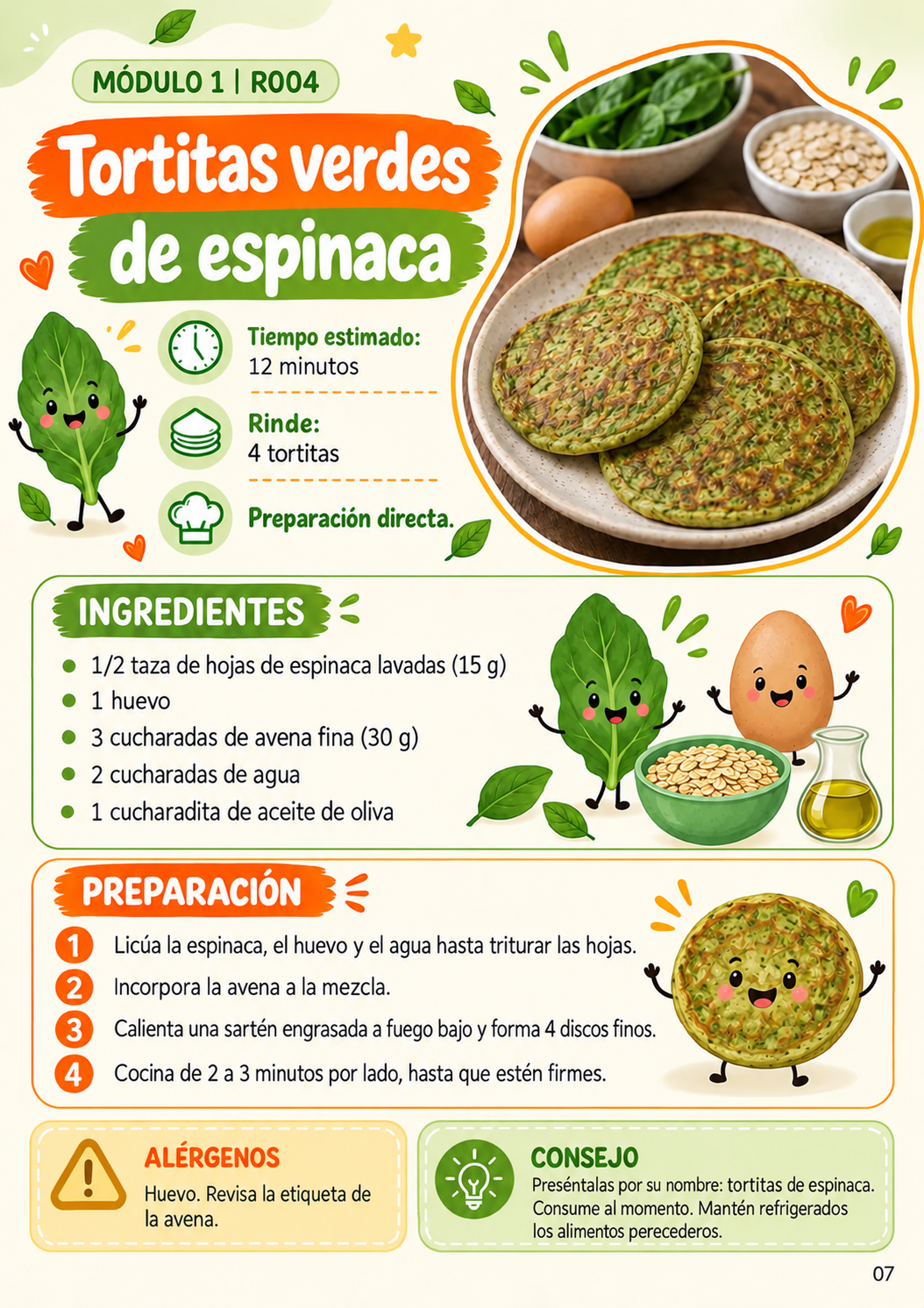Receta: Tortitas verdes de espinaca