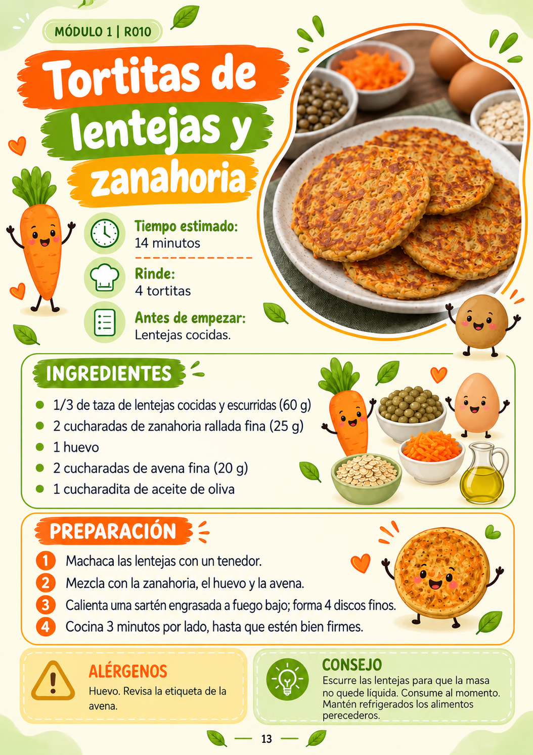 Receta: Tortitas de lentejas y zanahoria