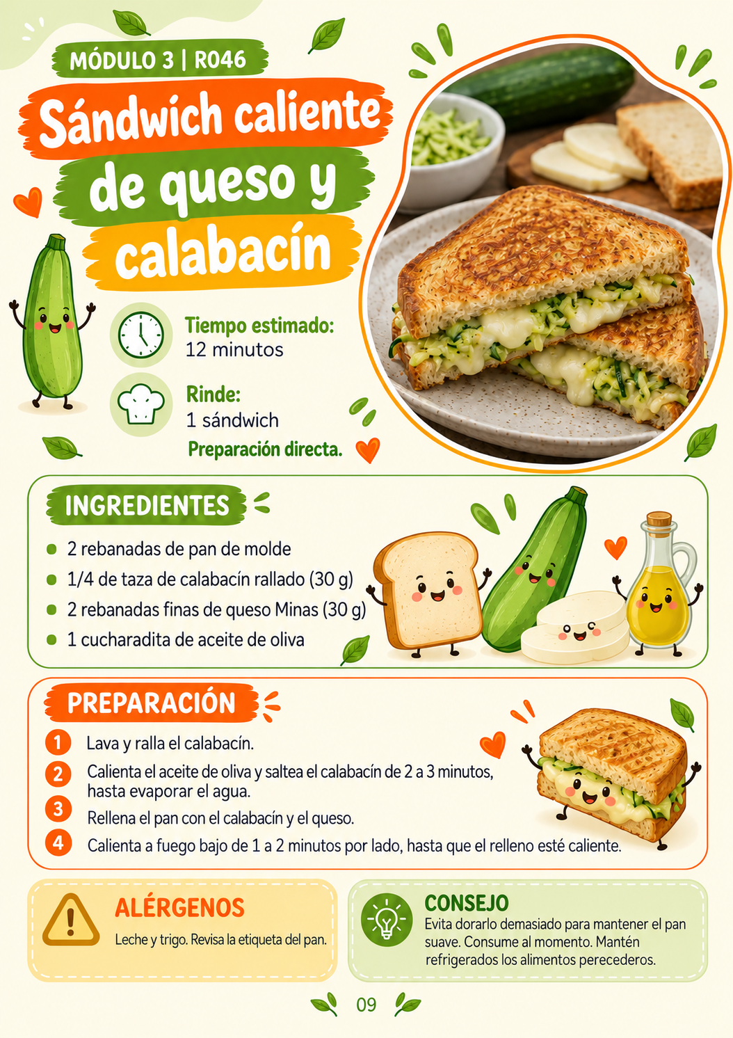 Receta: Sándwich caliente de queso y calabacín