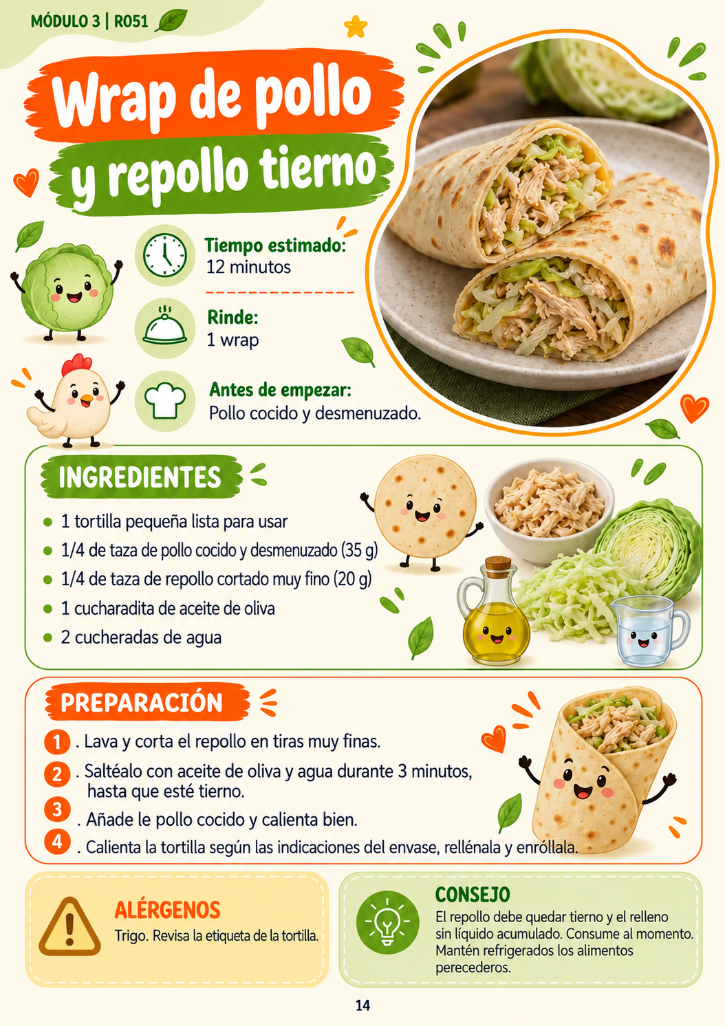 Receta: Wrap de pollo y repollo tierno