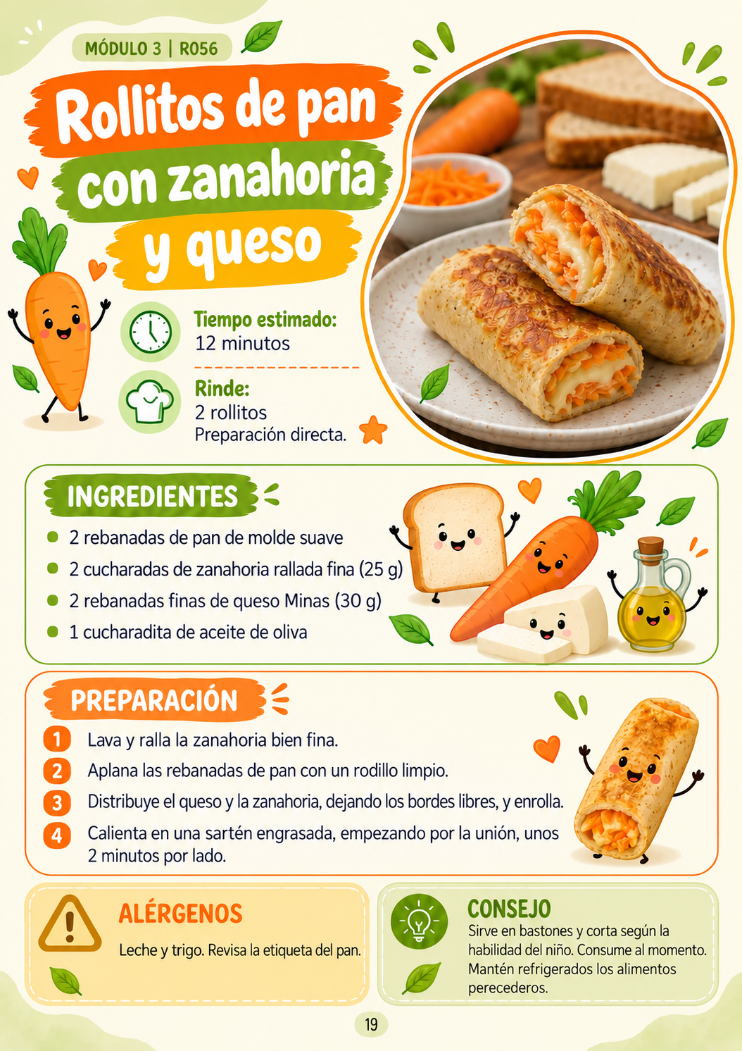 Receta: Rollito de pan con zanahoria y queso
